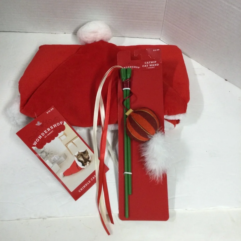 Wondershop Red Santa Hat Crinkle Toy and Cat 3 Toys Set